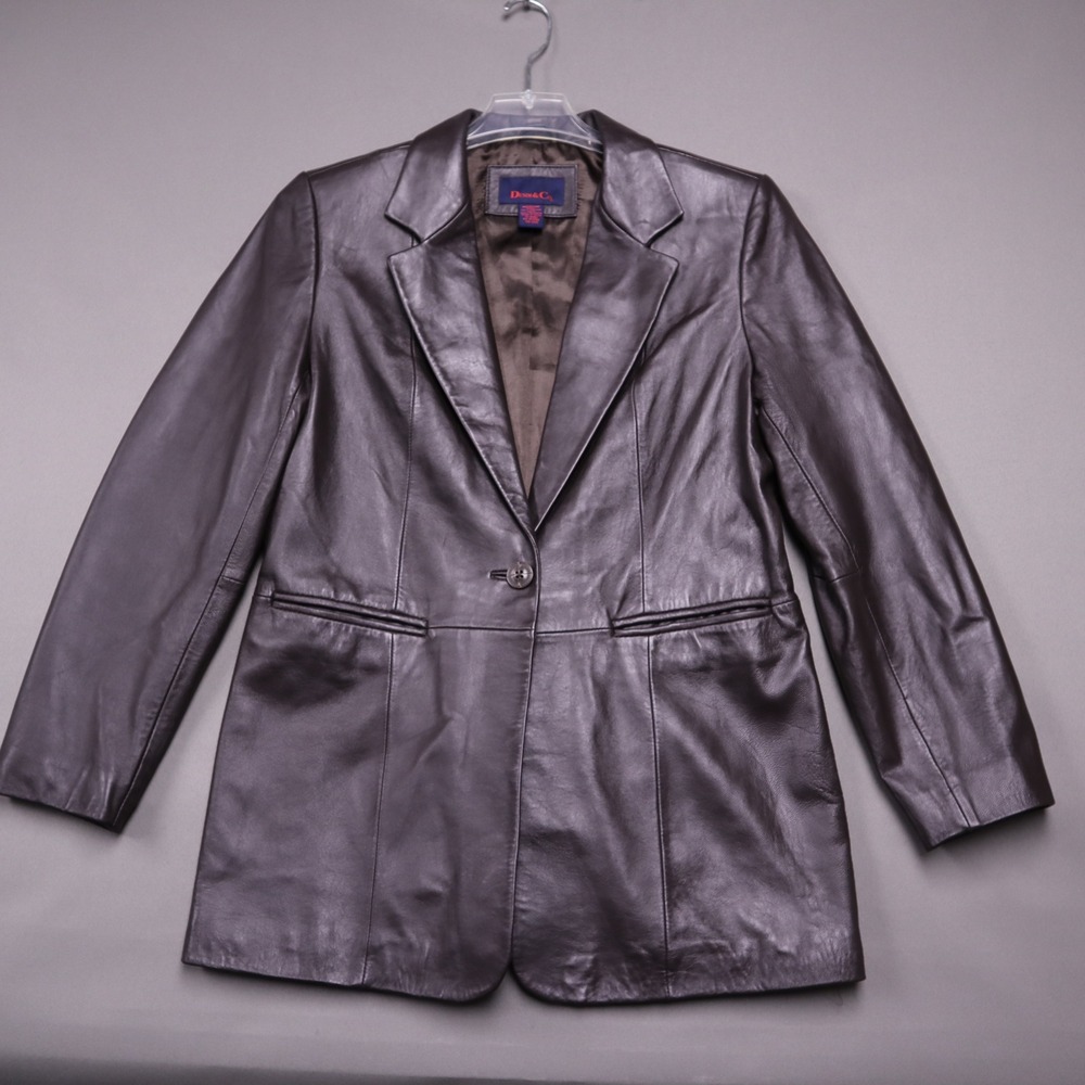 Denim & Co Womens Brown Leather Blazer Jacket Single Button A103443 Medium